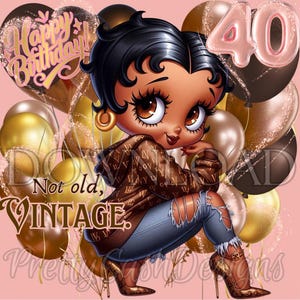 Copo Betty Boop Rosa, Personalizado, Vintage, Aniversário, Betty Boop, Betty Preta, Aniversário, Sublimação, PNG, DTF, Camiseta, Presente, PNG