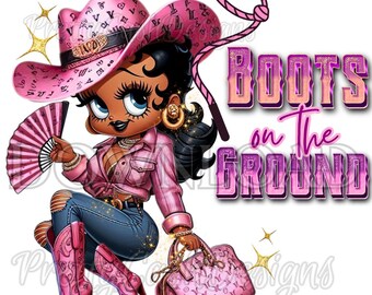 Betty Boots on the Ground Betty Boop PNG Digital File-Tumbler Betty Boop Cowgirl png Luggage Tag Clothing Party Favors, Western Betty boop