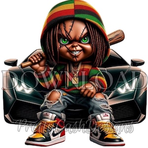 Chucky PNG, Sublimation Black Chucky, voiture de sport png, Chucky png, conception de chemise Chucky, Chucky svg, png de poupée gentille, DTF, téléchargement numérique