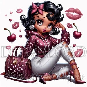Cerise lèvres Betty Boop png, Betty Boop en bordeaux et rose, fichiers Svg, Clip Art, sublimation, PNG, DTF, haute résolution, cricut, Tshirt