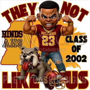 Ils ne nous aiment pas, le football png, promotion 2002 Hinds AHS Bulldogs | Esprit de football Chucky noir PNG | Téléchargement numérique | Art de la mascotte | SVG