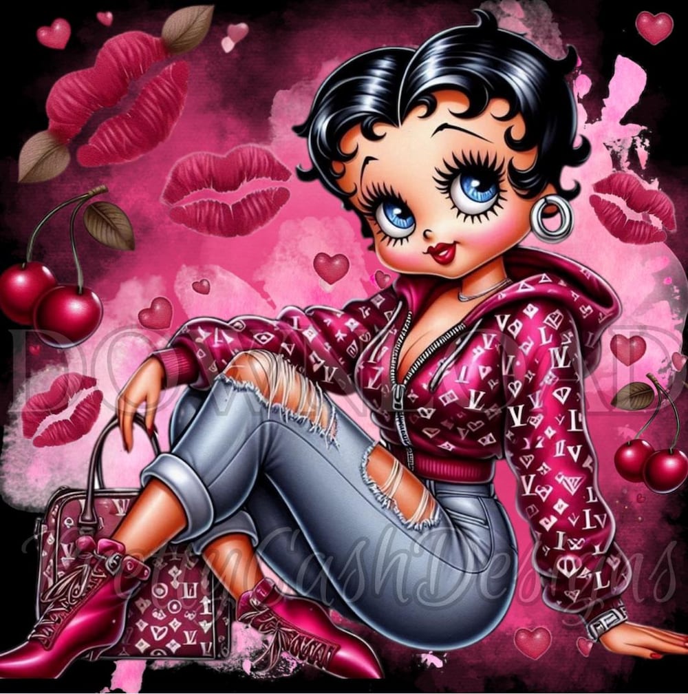 Alwaysky Style Cherry Kisses Betty Boop Png, Classy Betty Boop Gift, Roses, Hearts Png, Valentine Betty Boop, Dtf, Svg File, Betty Boop Svg, Tshirt Design