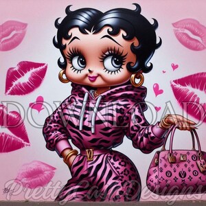 Betty Boop XoXo, PNG Sublimazione Design Download DTF Adesivo per maglietta Tumbler Tshirt File digitale Trendy, Clip Art, Arte murale rosa, png