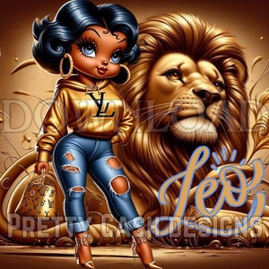 Lv Brown Betty Boop, Gold Leo, Svg-bestanden, illustraties, sublimatie, PNG, DTF, 300 DPI, hoge resolutie, cricut, T-shirt