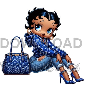 Boujee Black Betty Boop in blue hoodie, jeans, Svg Files, Clip Art, Sublimation, PNG, DTF, 300DPI, high resolution, cricut files, girly