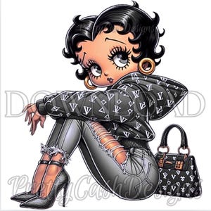 Boujee Betty Boop com moletom cinza, jeans, botas, arquivos SVG, clip art, sublimação, PNG, DTF, 300 DPI, alta resolução, arquivos Cricut