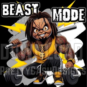 Modo Bestia Chucky Negro, Entrenamiento PNG, Chucky png, Sublimación de Gimnasio, Camiseta de Entrenamiento PNG, Levantamiento de Pesas, Gimnasio PNG, Regalo para Novio, Fitness, Camiseta