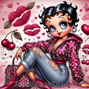 Betty Boop png, Betty Boop Cherry Delight, Svg-bestanden, illustraties, sublimatie, PNG, DTF, hoge resolutie, cricut, T-shirt, bekerontwerp