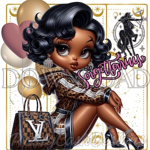 Sagittarius Lv Brown Betty Boop, SVG, Clip Art, Sublimation, PNG, DTF, 300DPI, hohe Auflösung, Cricut, Tshirt, Sternzeichen Geschenke, Geburtstag