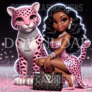 Splendida afroamericana Betty Boop, Ghepardo rosa, Diamanti, File Svg, Clip Art, Sublimazione, PNG, file ad alta definizione, cricut, Tshirt