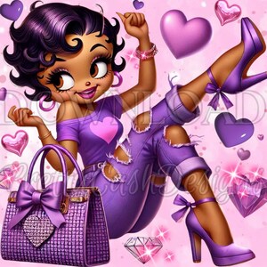 Bonita Betty Boop morada png, regalo elegante de Betty Boop, rosas, corazones png, Betty Boop de San Valentín, DTF, camiseta, PNG, archivo Svg, Betty Boop svg,