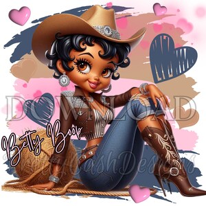 African American Cowgirl png, Betty Boop png, country western, Clip Art, download immediato, acquerello, cricut, design maglietta Betty Boop