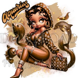Erdtöne, Betty Boop png, Wassermann, Sternzeichen, Geburtstagskind, Clip Art, Sublimation, PNG, DTF, Betty Boop poster, ozean, meer, horoskop, png
