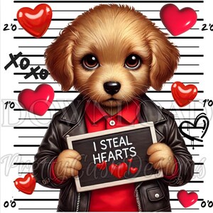 Ich stehle Herzen PNG, Golden Retriever, Mugshot PNG, Lustige Tiere, PNG, Hund PNG, niedlich, Valentinstag, Jungenhemd, Sublimation, Geschenk für ihn