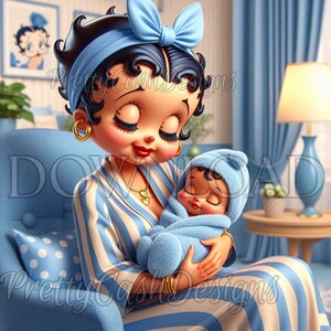 Bebé Betty Boop, diseño de sublimación, decoración de guardería, regalo para mamá primeriza, Día de la Madre, azul