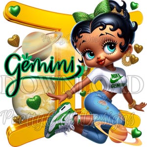 Sternzeichen Zwillinge Geburtstag Betty Boop png, Betty Boop in Turnschuhen jeans hochauflösende Datei für DTF, Heat Transfer, Betty Boop svg, tshirt