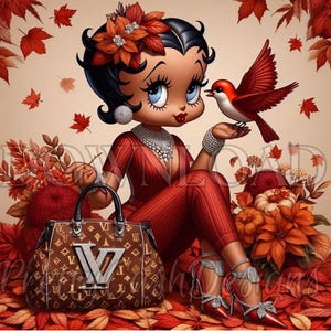 Bellissimo autunno Betty Boop con scoiattoli, Betty Boop png, Clip Art, Sublimazione, PNG, DTF, alta risoluzione, Autunno svg, Betty boop png,
