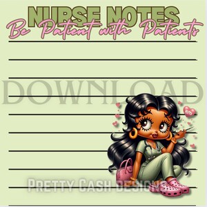 Notes d'infirmière, pages de journal personnalisées, papier pour cahier imprimable, mignon, papeterie, notes png, Betty boop png, téléchargement de fichier numérique
