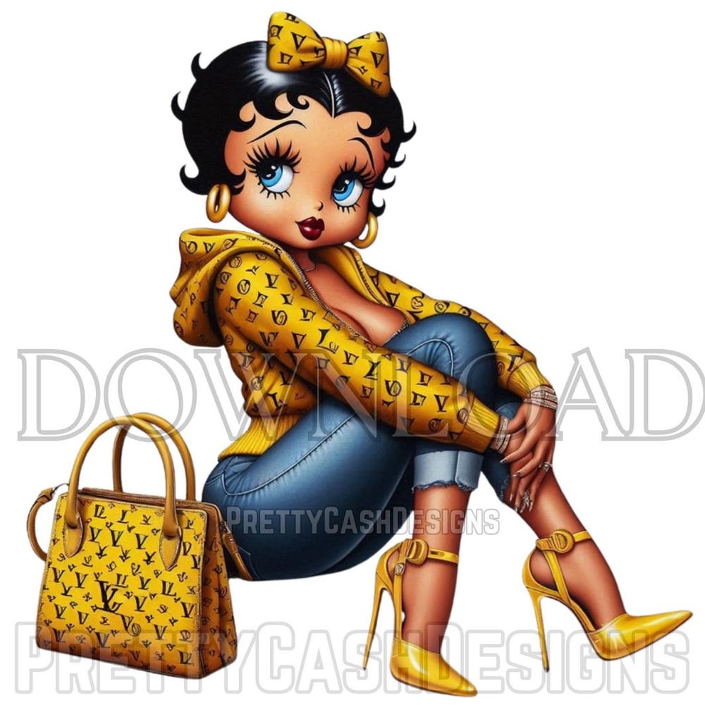 Alwaysky Style Betty Boop Png, Betty Boop In Yellow Hoodie, Jeans, Sublimation, Betty Boop Png, Digital Download, Tumbler Wrap, Trending, Hood Betty