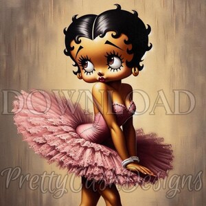 Gracieuse ballerine Betty Boop en tutu rose, conception de peinture à l'huile sur toile, Betty Boop png, fichier d'art numérique, cadeau pour fille, ballet, sublimation