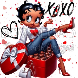 Stijlvolle Betty Boop doos bonbons png, shirt Valentijn, Betty Boop png, svg, Betty Boop cadeau, schattige Betty Boop tshirt, png, valentijnscadeau