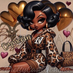 Steenbok Lv Brown Betty Boop, Svg-bestanden, Clip Art, Sublimatie, PNG, DTF, 300DPI, hoge resolutie, cricut, T-shirt, Zodiac Gifts, Verjaardag