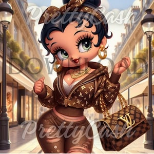Paris Lv Brown Betty Boop, fichiers Svg, Clip Art, sublimation, PNG, DTF, 300 DPI, haute résolution, cricut, Tshirt
