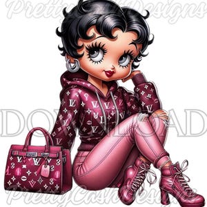 Chic Betty Boop png, Betty Boop en bordeaux et rose, fichiers Svg, Clip Art, sublimation, PNG, DTF, haute résolution, cricut, Tshirt