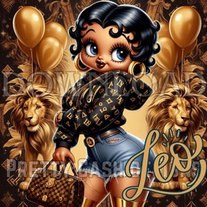 Leo Geschenke, Lv Brown Betty Boop, Geburtstag, Löwe, Sternzeichen, Clipart, Clip Art, Sublimation, PNG, DTF, 300DPI, hohe Auflösung, Cricut, Tshirt