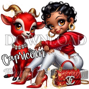 Steenbok sterrenbeeld Betty Boop png, verjaardagsshirt, Tumbler Wrap, digitale download, Betty Boop Art, dierenriemcadeaus, Betty Boop in rood, geit