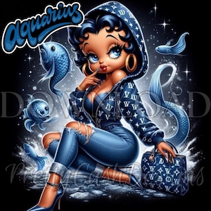 Sealife Betty Boop png, Wassermann, Sternzeichen, Geburtstagskind, Clip Art, Sublimation, PNG, DTF, Betty Boop Poster, Leben im Meer, Blau, Horoskop, png