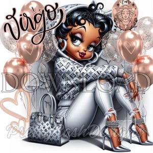 Maagd verjaardag Betty Boop, Lv Black Betty, Maagd, dierenriem, Svg-bestanden, illustraties, sublimatie, PNG, DTF, hoge resolutie, cricut, T-shirt, cadeau