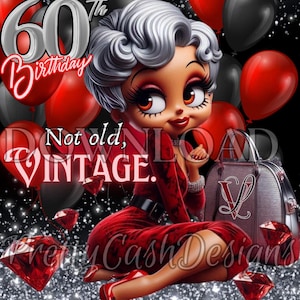 Betty Boop, 60 cumpleaños, hermosa Betty Boop, feliz cumpleaños, archivos SVG, imágenes prediseñadas, sublimación, PNG, Betty Boop png, cricut