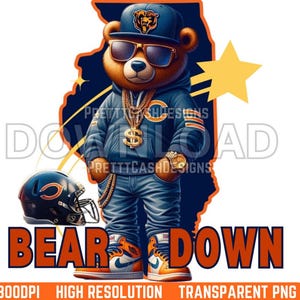 Bear Down Futebol png, Jordan png, Chicago png, Temporada de futebol, png, Sublimação, Urso png, DTF, png, Download digital, Azul