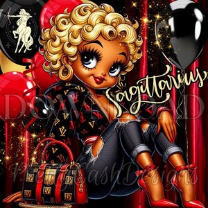 Sagittaire Lv blonde brune Betty Boop en rouge, fichiers Svg, Clip Art, sublimation, PNG, DTF, haute résolution, tshirt, cadeaux du zodiaque, anniversaire