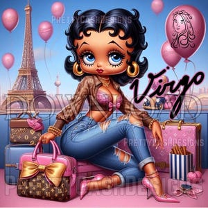 Jungfrau Geburtstag Betty boop png, Paris Clip Art, Jungfrau, Sternzeichen png, Becherverpackung, Betty boop Sublimation, DTF, Becher 20 Unzen, Kaffeetasse