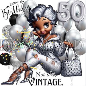 50e verjaardag Betty Boop, Lv Black Betty, Happy Birthday, Svg-bestanden, illustraties, sublimatie, PNG, DTF, hoge resolutie, cricut, T-shirt, cadeau
