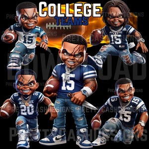 Jugador de fútbol americano universitario Chucky PNG / Colores de Jackson State / Chucky negro / Descarga digital / Sublimación / DTF / Muñeco de buen tipo png, Azul,