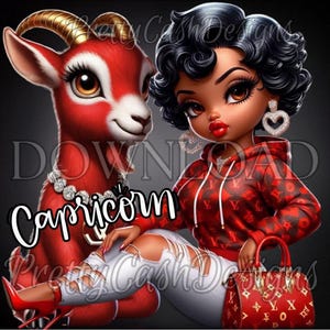 Capricorne anniversaire Betty boop, Betty, chemise boop png, zodiaque, fichiers Svg, clipart, sublimation, PNG, DTF, haute résolution, cricut, rouge, chèvre