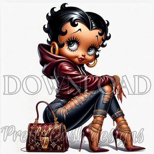 Edel Betty Boop in weinroten Kapuzenpullover, süße Handtasche png, edle Betty Boop, Sublimation, PNG, digitaler Download, transparente Betty Boop png