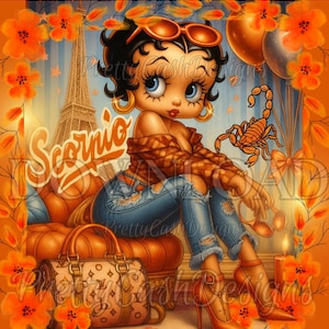 Anniversaire Betty Boop Paris Scorpion orange, Scorpion rose, fichiers Svg, Clip Art, sublimation, PNG, DTF, 300 DPI, haute résolution, cricut, Tshirt
