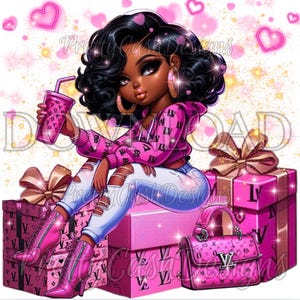 Magnifique png Melanated Betty Betty Boop, design de gobelet rose vif, emballage, cadeau, sublimation, téléchargement numérique, girly, tasse, mug, femme noire