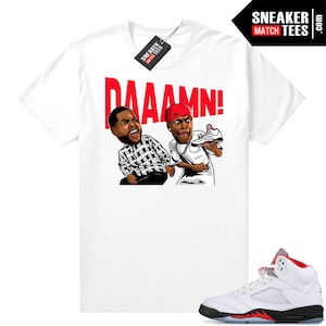 Feuer Rot 5s Shirts passend zu Sneaker Match Tees Weiß &quot;DAAAMN&quot;
