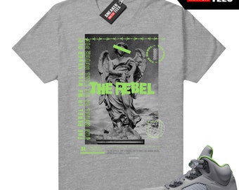 Green Bean 5s to match Sneaker Match Tees Heather Grey "Rebel"