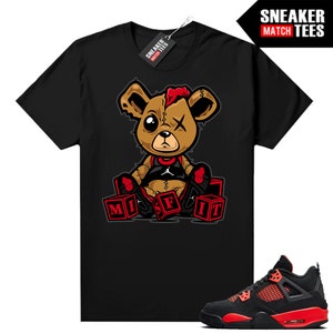 Red Thunder 4s shirts to match Sneaker Match Tees Black "Misfit Teddy"