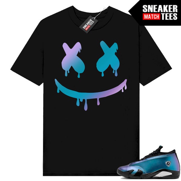 Jordan 14 Love Letter Sneaker Match Tees Black t-shirt "Smiley Drip"