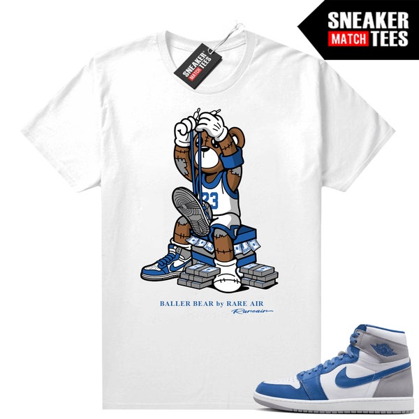 True Blue 1s shirts to match Sneaker Tees White "Rare Air Baller Bear"