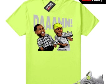 Neon 4s-shirts voor bijpassende sneakers Match-T-shirts neon "DAAAMN"