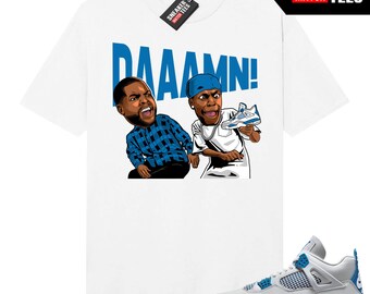 Jordan 4 Militärblau Matching Tees Weiß DAAAMN