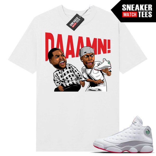 Wolf Grey 13s shirts to match Sneaker Match Tees White "DAAAMN"